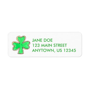 Green Irish Shamrock Clover St. Patrick's Day Return Address Label