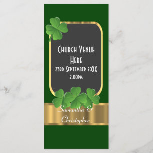 Green Irish shamrock clover wedding program