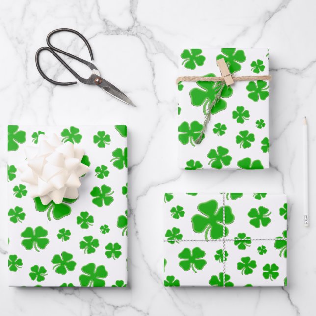 Green Irish Shamrock Pattern - St Patrick's Day Wr Wrapping Paper Sheet (Front)