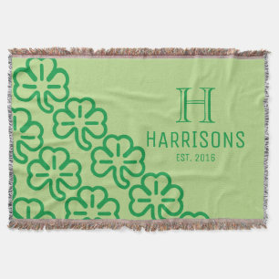 Green Irish Shamrock Personalised Family Name Throw Blanket