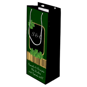 Green Irish shamrock personalised wedding Wine Gift Bag
