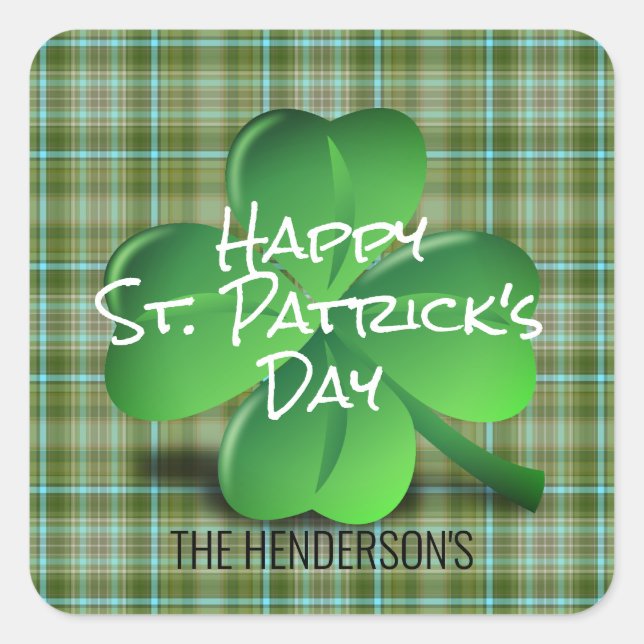 Green Irish Shamrock St Patricks Day Family Square Sticker (Front)