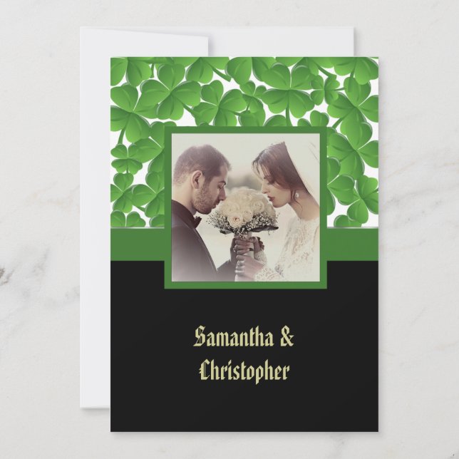 Green Irish Shamrock wedding  Invitation (Back)