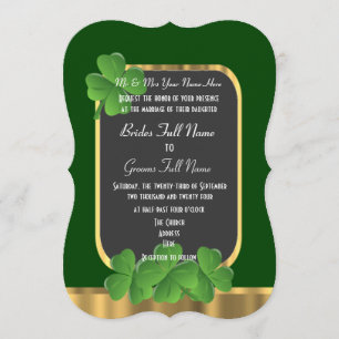 Green Irish shamrock wedding Invitation