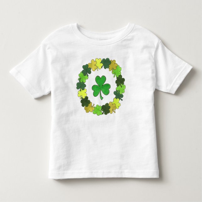 Green Irish Shamrock Wreath St. Patrick's Day Toddler T-Shirt (Front)