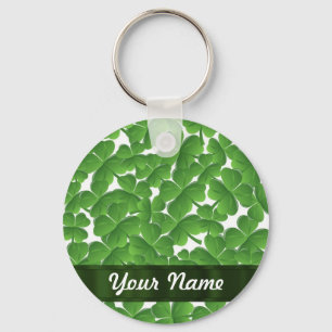 Green Irish shamrocks personalised Key Ring