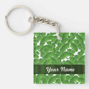 Green Irish shamrocks personalised Key Ring