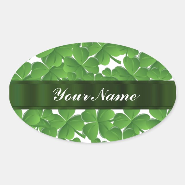 Green Irish shamrocks personalised Oval Sticker (Front)