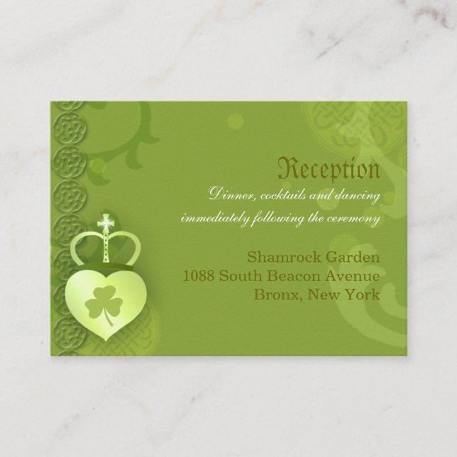 Green Irish Wedding Reception Enclosure Card (Front)