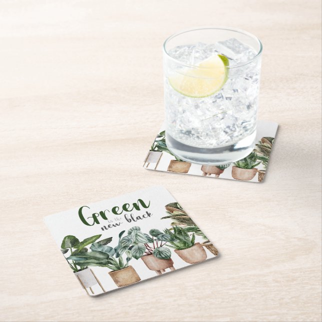 Green is the new Black  Square Paper Coaster (Insitu)