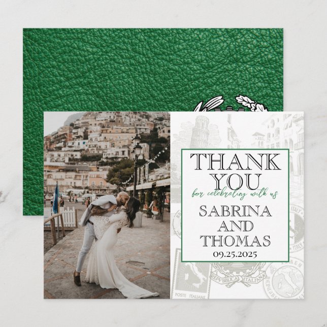 Green Italy Wedding Photo Thank You Card (Front/Back)