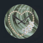 Green,Ivory,Blue,gold Silk & Pearls Round Clock<br><div class="desc">Green,  ivory, blue,  or gold silk & Pearls  decorated with Mexican Tuberose's.  They are waxy white flower s that have a sultry and seductive rich fragrance. for a momentum gift</div>