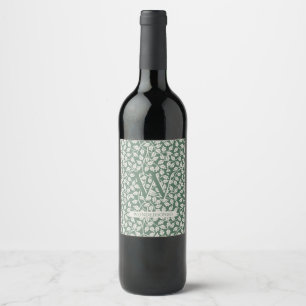 Green Ivory Flower two dual simple wedding Wine Label
