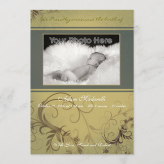 Green ivy baby boy birth photo announcement