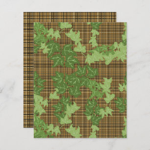 Green Ivy Brown Gold Plaid Scrapbook Paper
