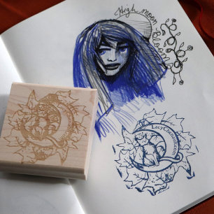 Green Ivy Cat Moon Child Art Luna Cats Rubber Stamp