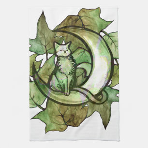 Green Ivy Cat Moon Child Art Luna Cats Tea Towel