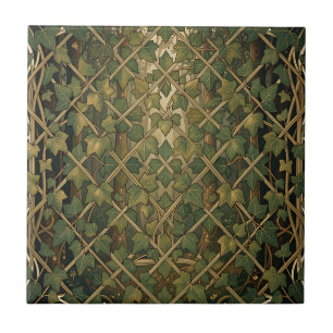 Green Ivy Lattice Trellis Vintage Forest Pattern Ceramic Tile
