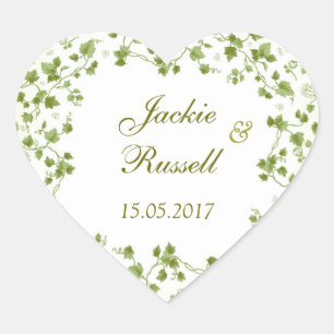 Green ivy leaves Wedding heart shaped  Sticker