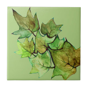 Green Ivy Nature Watercolor Ceramic Tile