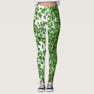 Green Ivy Pattern on White Leggings