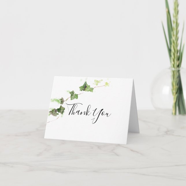 Green Ivy Vine Watercolor Sympathy Thank You Card (Front)