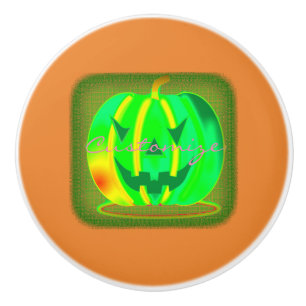 Green Jack o'lantern Halloween Thunder_Cove Ceramic Knob