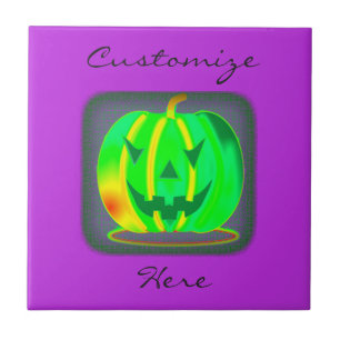Green Jack o'lantern Halloween Thunder_Cove Ceramic Tile