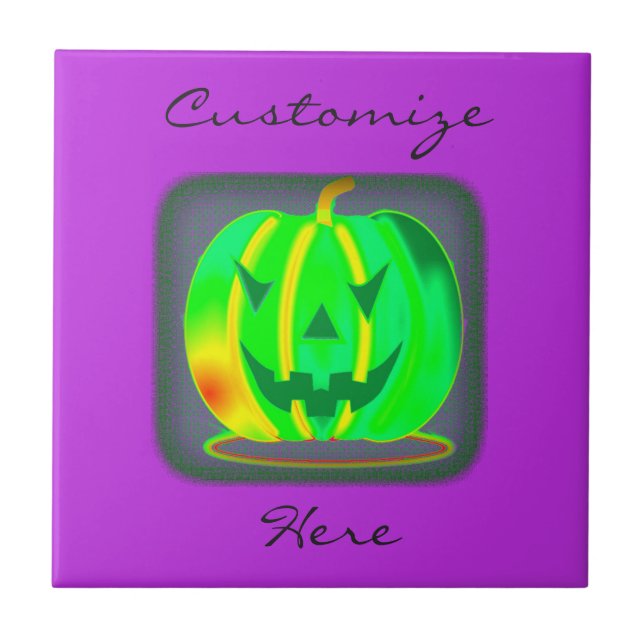 Green Jack o'lantern Halloween Thunder_Cove Ceramic Tile (Front)