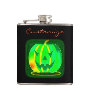 Green Jack o'lantern Halloween Thunder_Cove Hip Flask