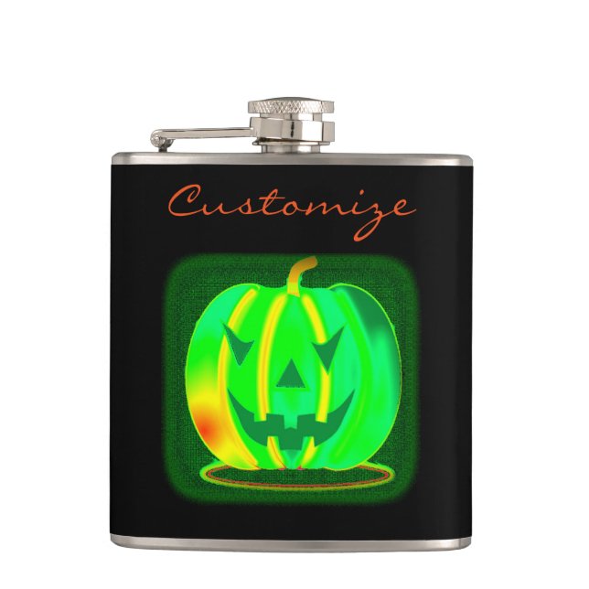 Green Jack o'lantern Halloween Thunder_Cove Hip Flask (Front)