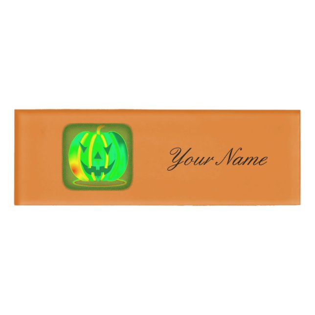 Green Jack o'lantern Halloween Thunder_Cove Name Tag (Front)