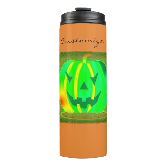 Green Jack o'lantern Halloween Thunder_Cove Thermal Tumbler (Front)