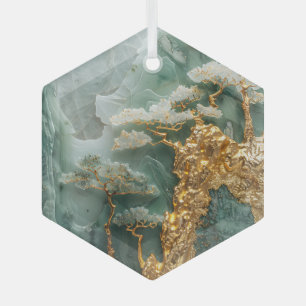 green jade and gold village   glass tree decoration