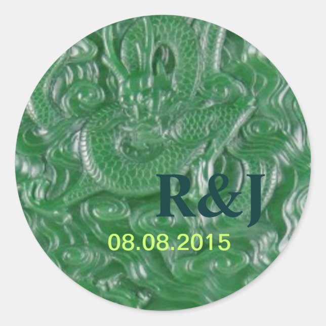 green jade chinese dragon sculpture classic round sticker (Front)