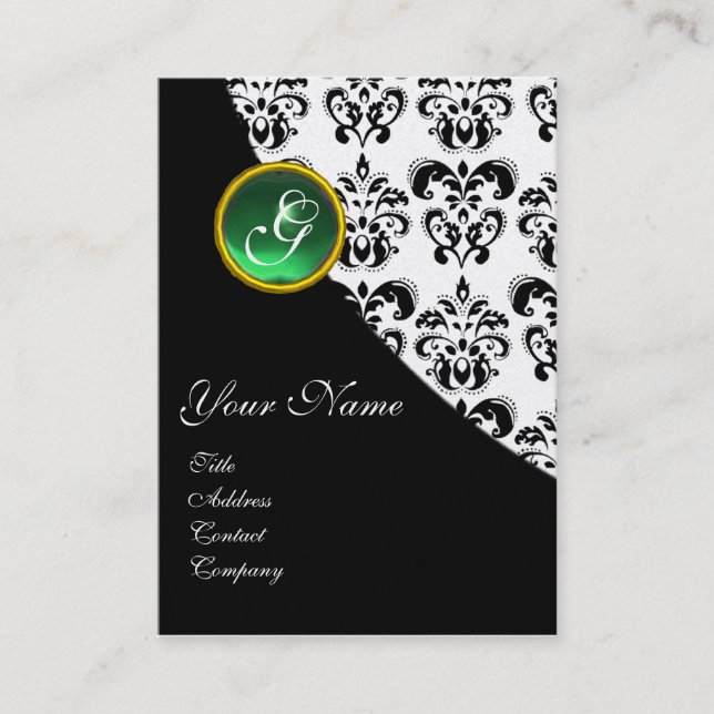 GREEN JADE  DAMASK MONOGRAM BUSINESS CARD (Front)