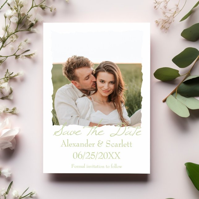 Green Jagged Frame Photo Save The Date Announcement (Green Jagged Frame Photo Save the Date)