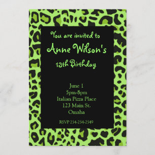 Green Jaguar Print Girls Invitation