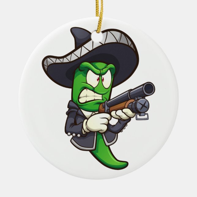 green jalapeno pepper with a mariachi outfit and a ceramic ornament (Front)