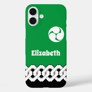 Green Japanese Chain and Spiral Pattern iPhone 16 Plus Case