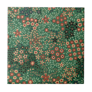 Green Japanese flower background traditional flora Ceramic Tile