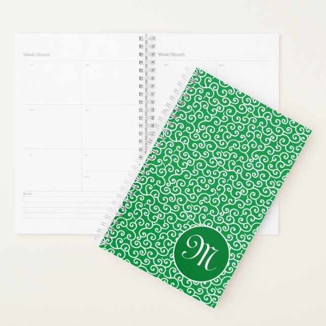 Green Japanese Karakusa Spiral Vine Pattern Planner (Display)
