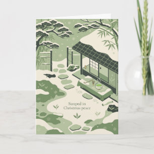 Green Japanese Tea Garden Christmas Peace Card