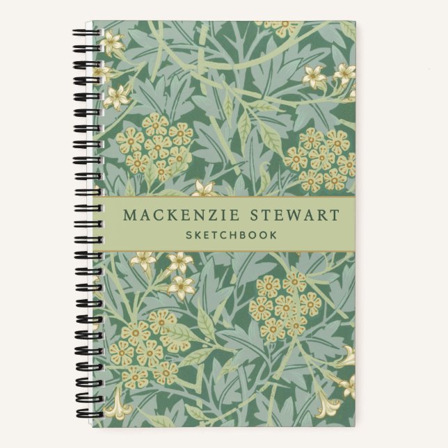 Green Jasmine Floral Pattern Sketchbook Notebook (Front)