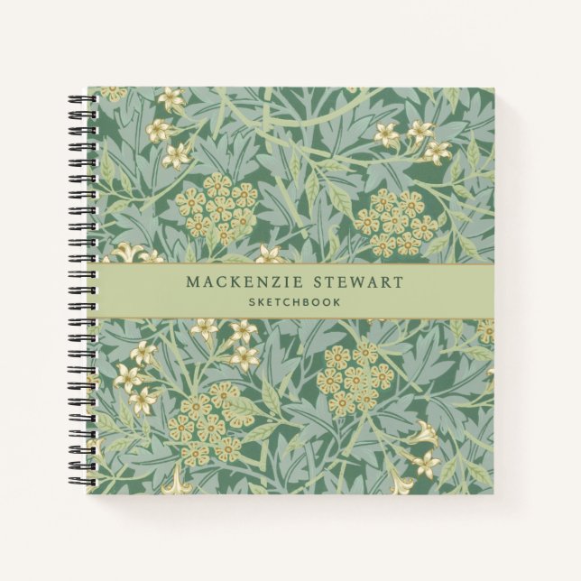 Green Jasmine Floral Pattern Sketchbook Notebook (Front)