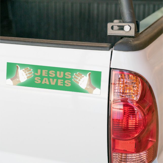 green JESUS SAVES Bumper Sticker (On Truck)