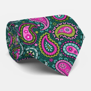 Green jewel-tone bright bold boho paisley tie