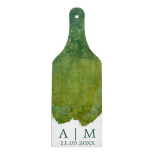 Green Jewel Tone Monogram Watercolor  Cutting Board