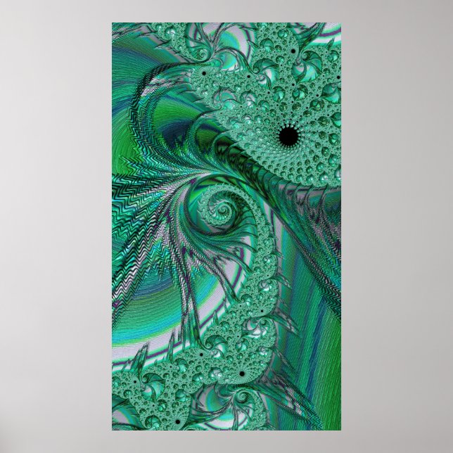 Green Jewelled Bird of Paradise Fractal Abstract Poster (Front)