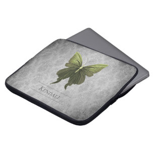 Green Jewelled Butterfly Damask Laptop Sleeve